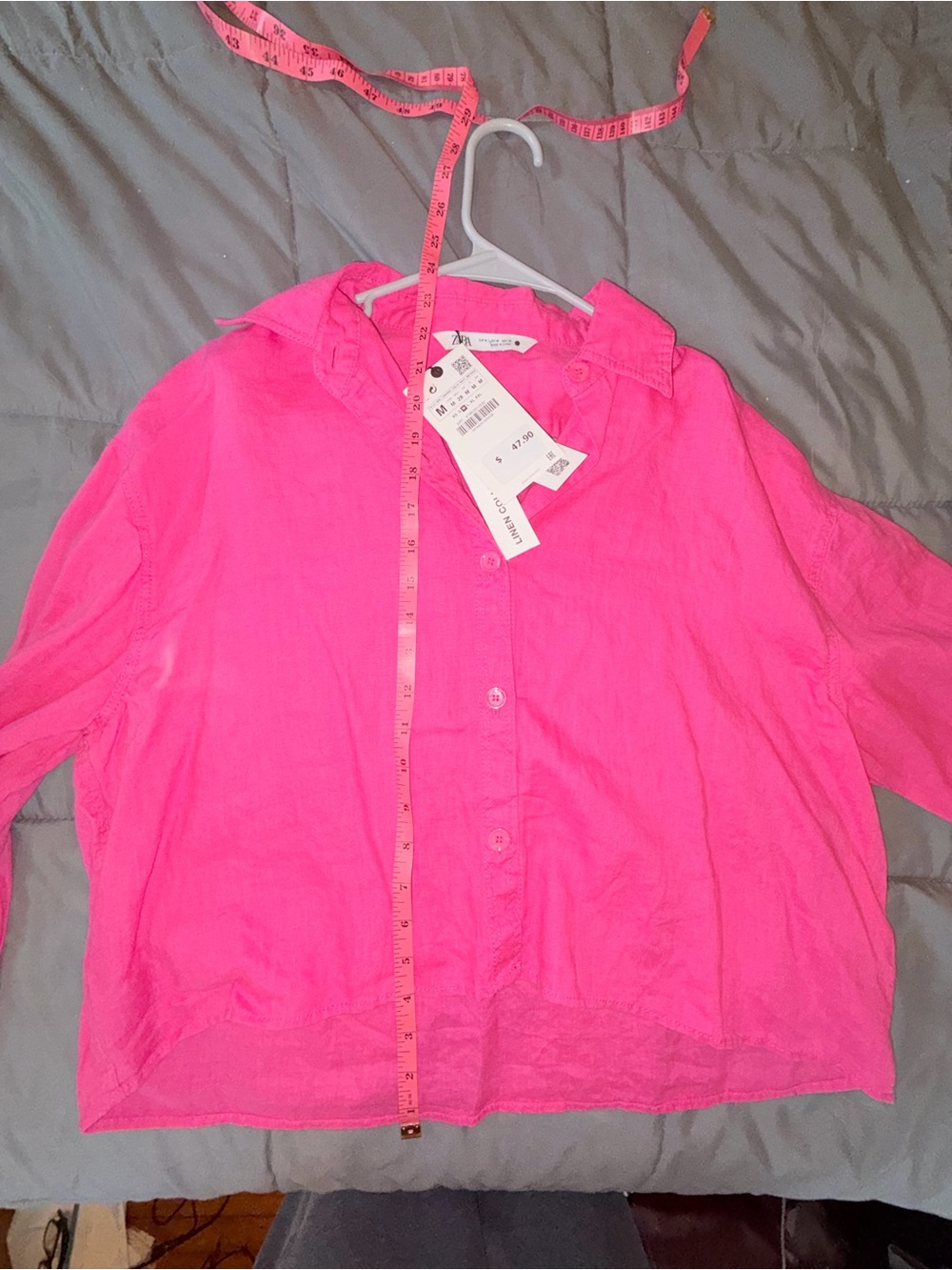 Zara Hot Pink 100% Linen Button Up Shirt Size M NWT - Picture 6 of 6
